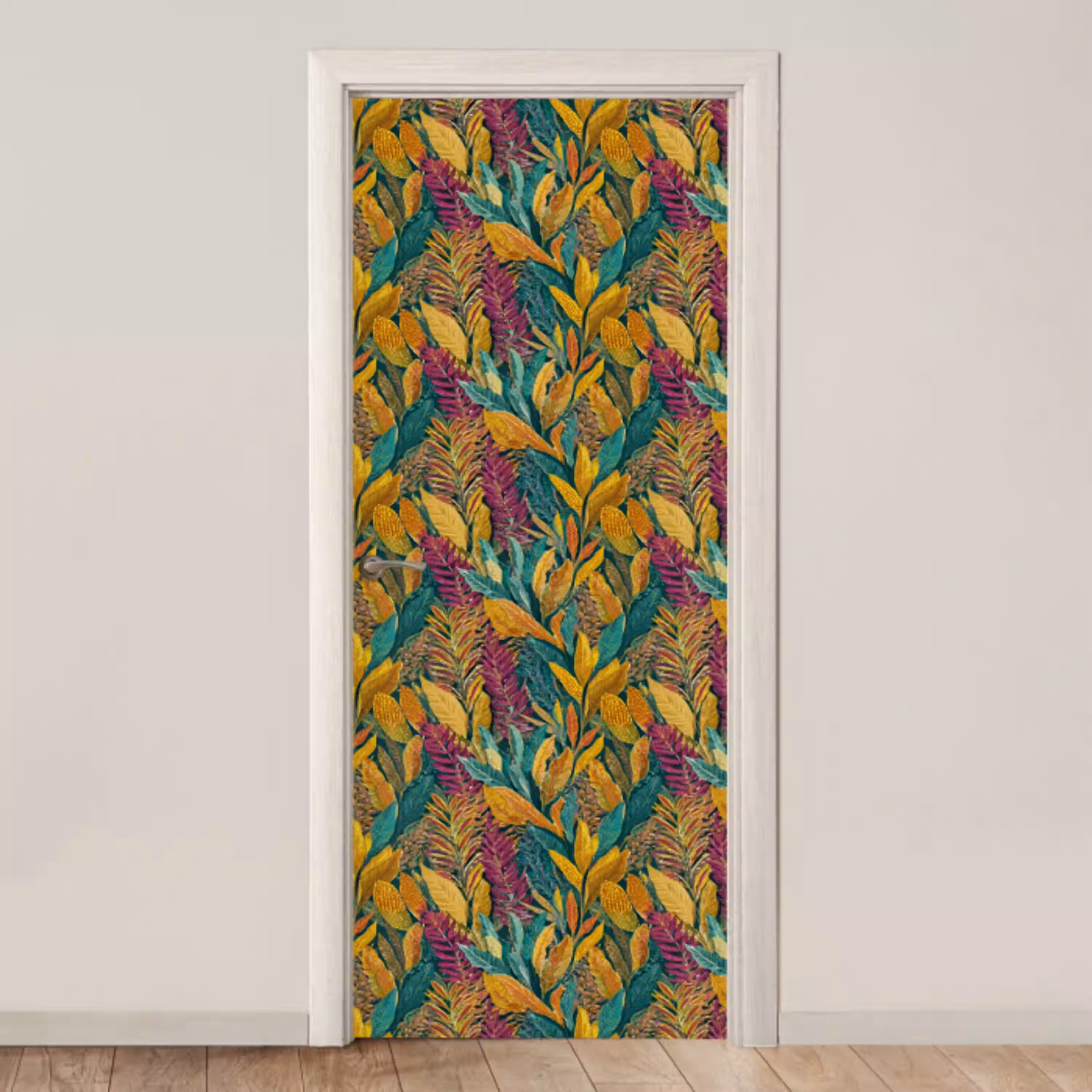 Tropische - Botanisch - Patroon - Kleurrijk - Exotisch deurposter klein 289 -3d_beige