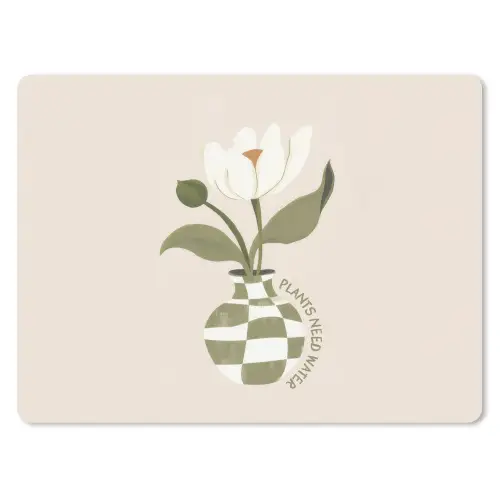 Bloem - Wit - Vaas - Quote muismat rubber klein -3d