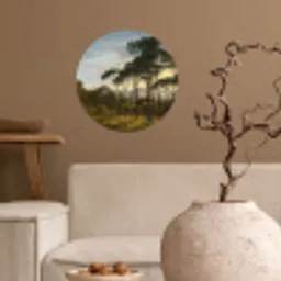 Italiaans landschap met parasoldennen - Schilderij van Hendrik Voogd Wandcirkel behangsticker klein -sfeer1