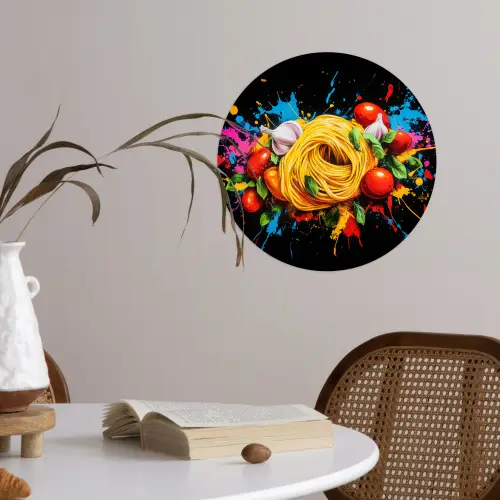 Spaghetti - Graffiti - Verf - Kleurrijk - Eten - Modern Wandcirkel behangsticker klein -sfeer3