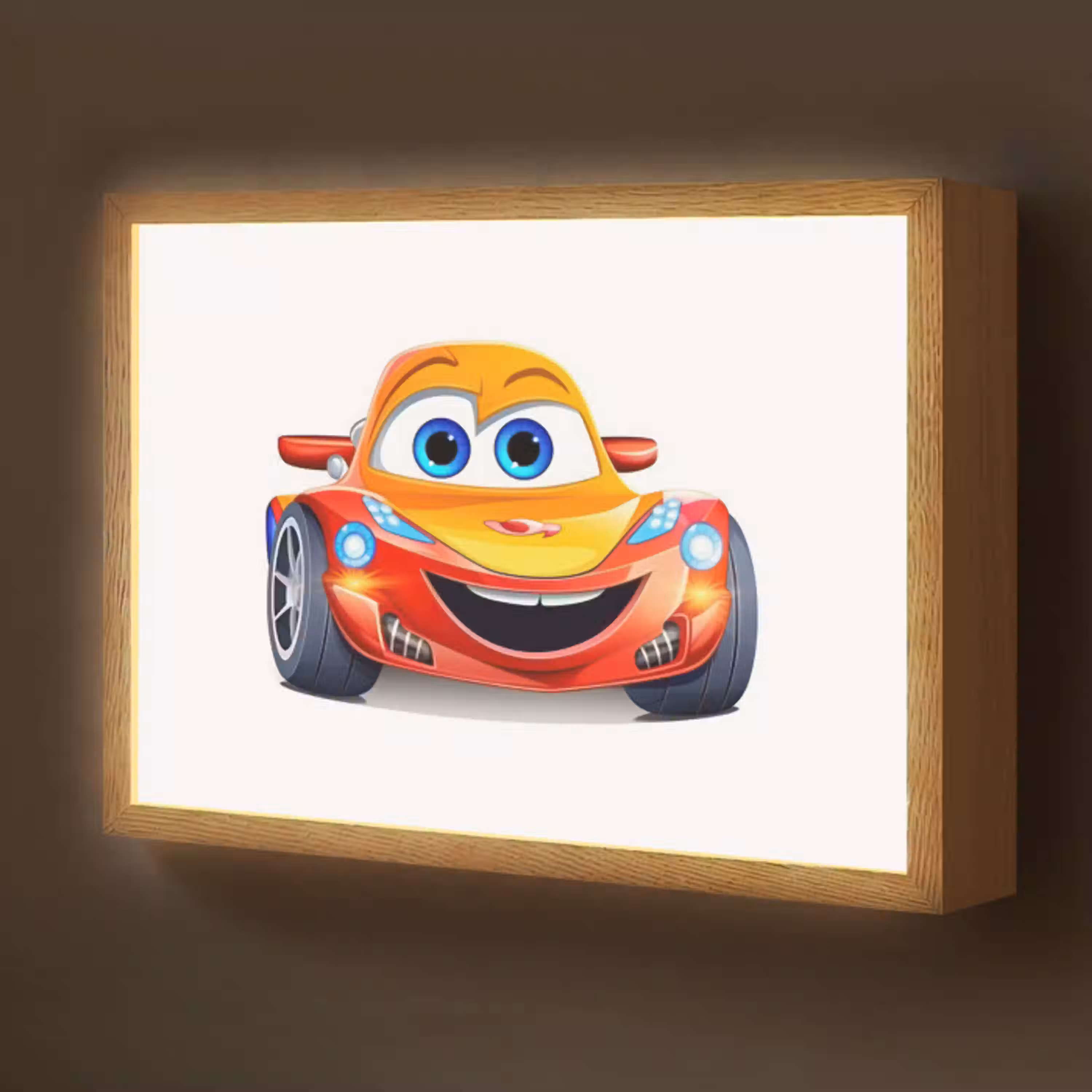 Raceauto - Oranje - Jongens - Kinderen - Auto Light Box met batterij (Wandlamp kind) middel -z3d_website