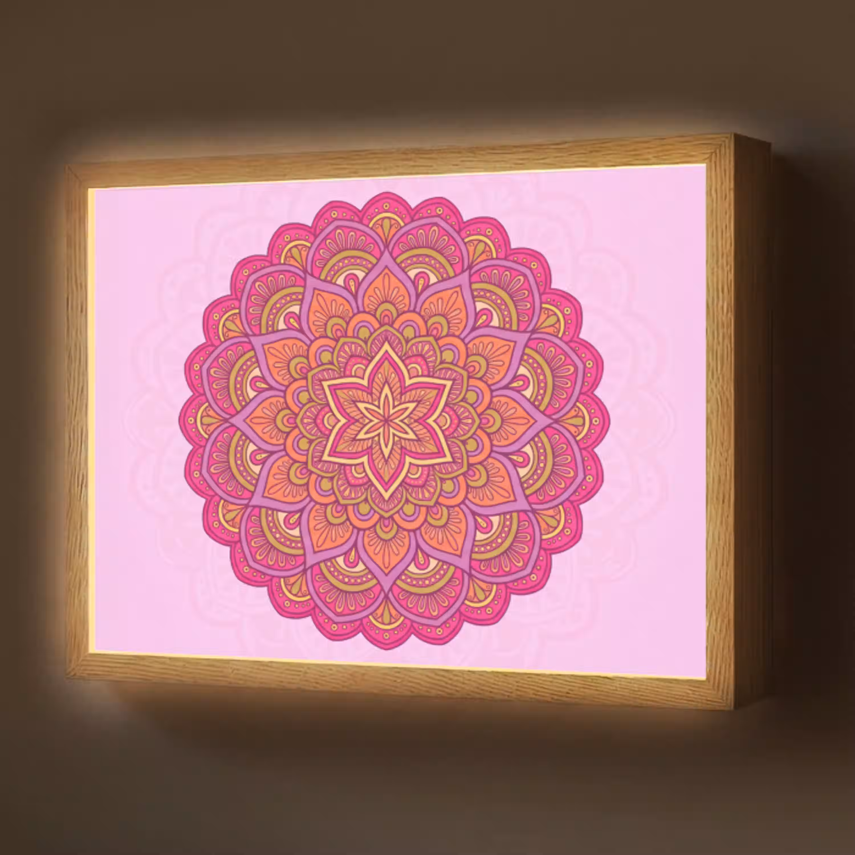Mandala - Cirkel - Spiritueel - Oosters - Roze Light Box met batterij (Wandlamp) middel -z3d_website
