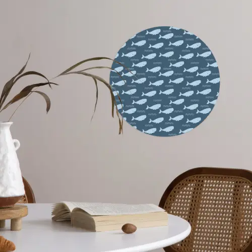 Klein - Oceaan - Golven - Blauw Wandcirkel behangsticker klein 186 -sfeer3