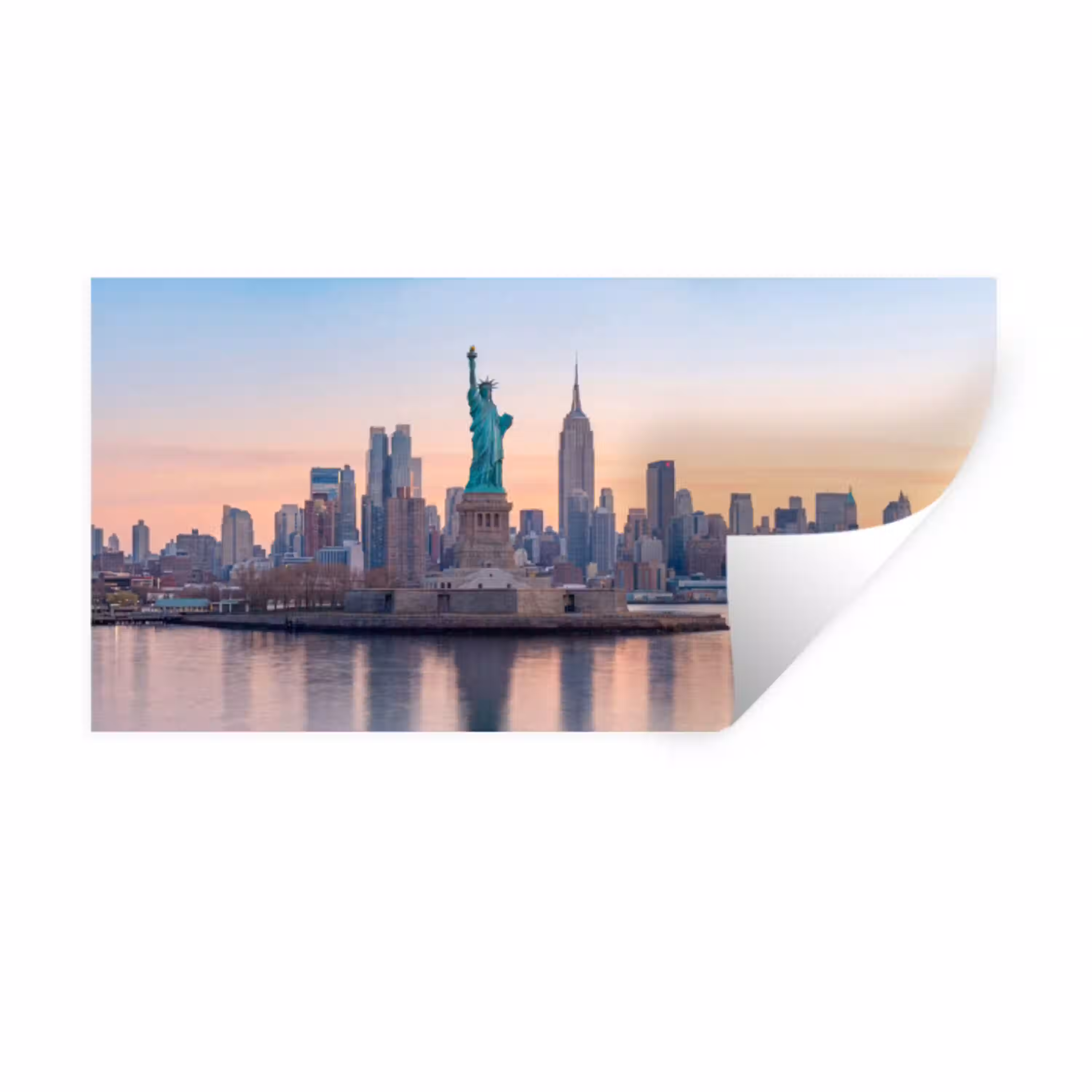 Vrijheidsbeeld - New York - Zonsopgang - Stad - Architectuur Muursticker klein -3d