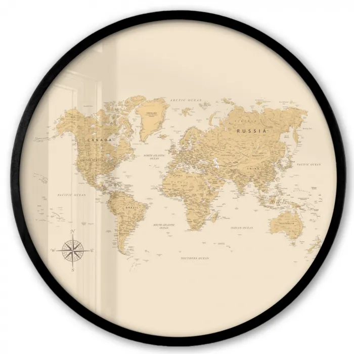 Wereldkaart - Realistisch - Beige Fotolijst rond zonder passe partout klein -3d