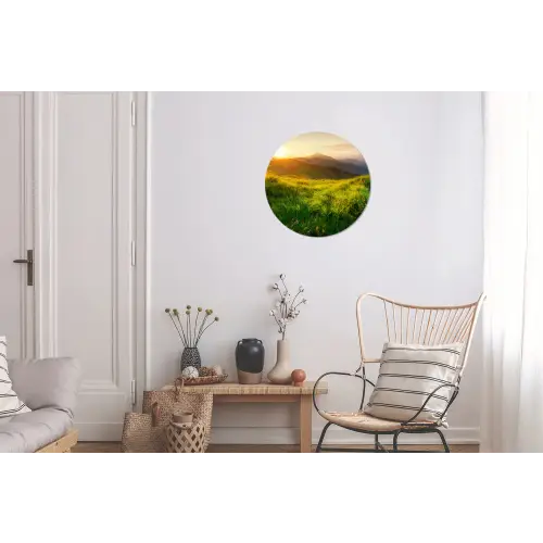 Gras - Heuvels - Zon - Natuur Wandcirkel aluminium klein -woonkamer