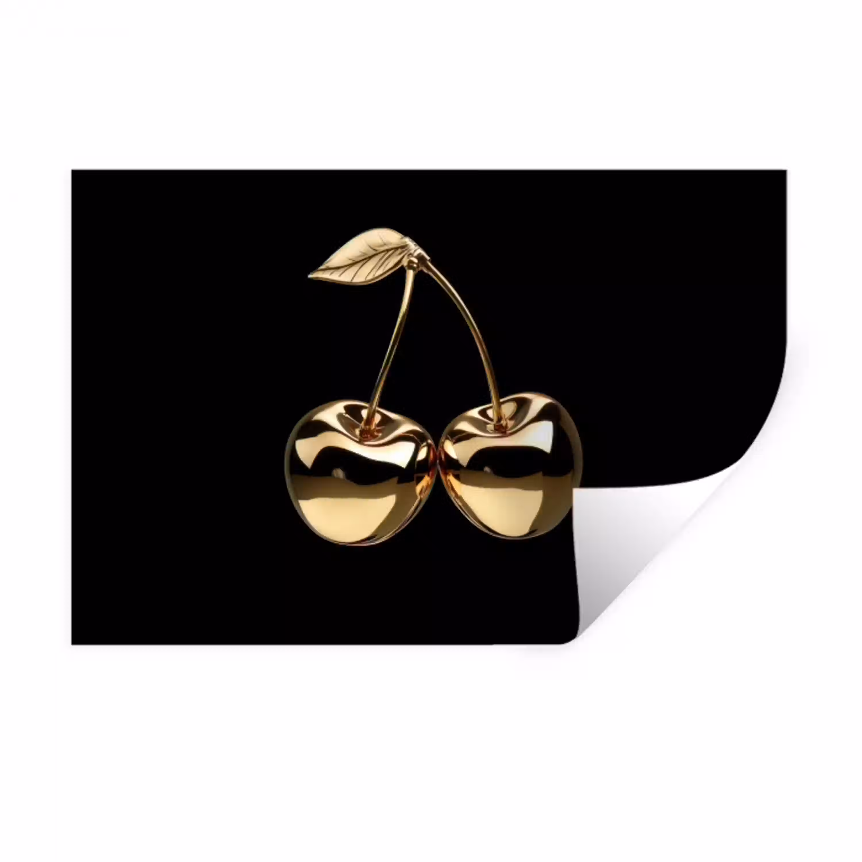 Kersen - Zwart - Goud - Chrome Muursticker klein -3d
