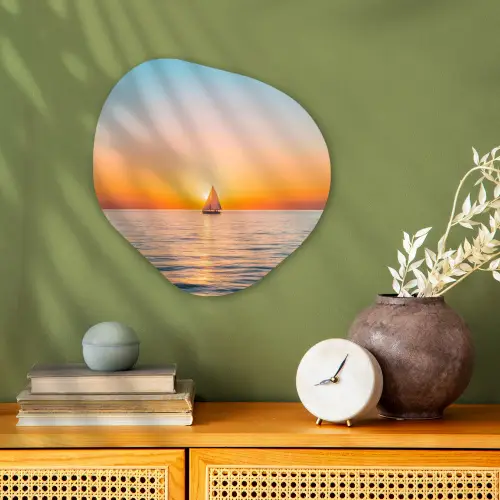 Zee - Zeilboot - Zonsondergang Wandcirkel Organisch Forex 3mm klein -sfeer2