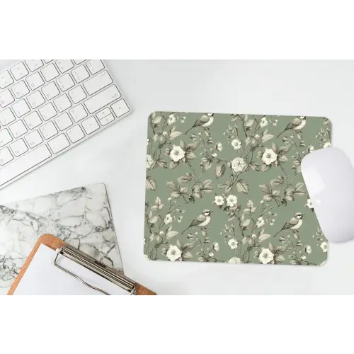 Botanisch - Vogels - Groen muismat rubber klein 262 -witbureau