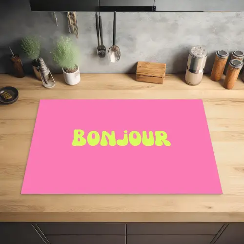 Roze - Groene bonjour - Organisch Inductie beschermer vinyl 3mm klein -sfeer5