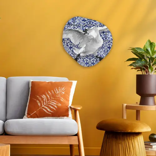 Zwaan - Kunst - Delfts blauw - Schilderij - Oude meesters Wandcirkel Organisch Forex 3mm klein -sfeer4