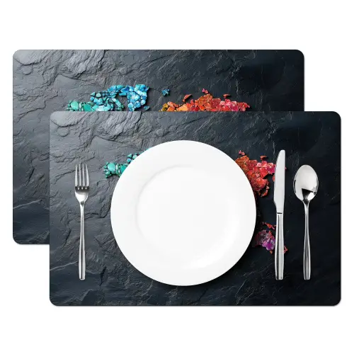 Wereldkaart - Edelstenen - Regenboog - Ruw Placemat vinyl groot -zzsfeer2_Kitchenyeah-website