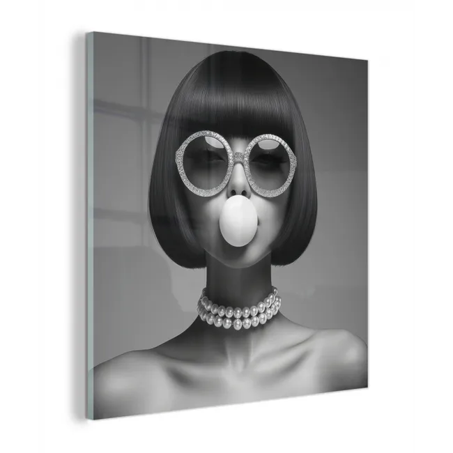 Vrouw - Zwart Wit - Ketting - Zonnebril plexiglas 5mm klein -z3d