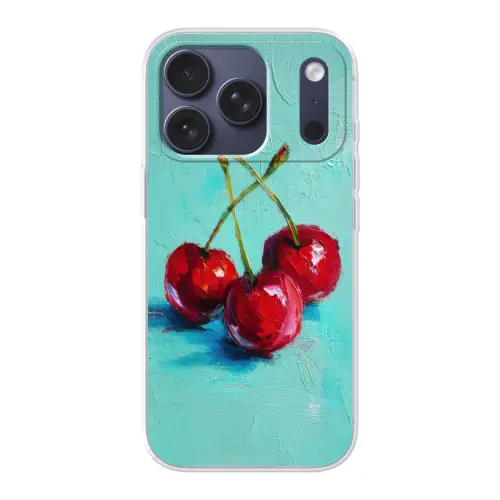 Kersen - Rood - Drie - Geverfd Telefoonhoesje iPhone 17 Pro klein -3d