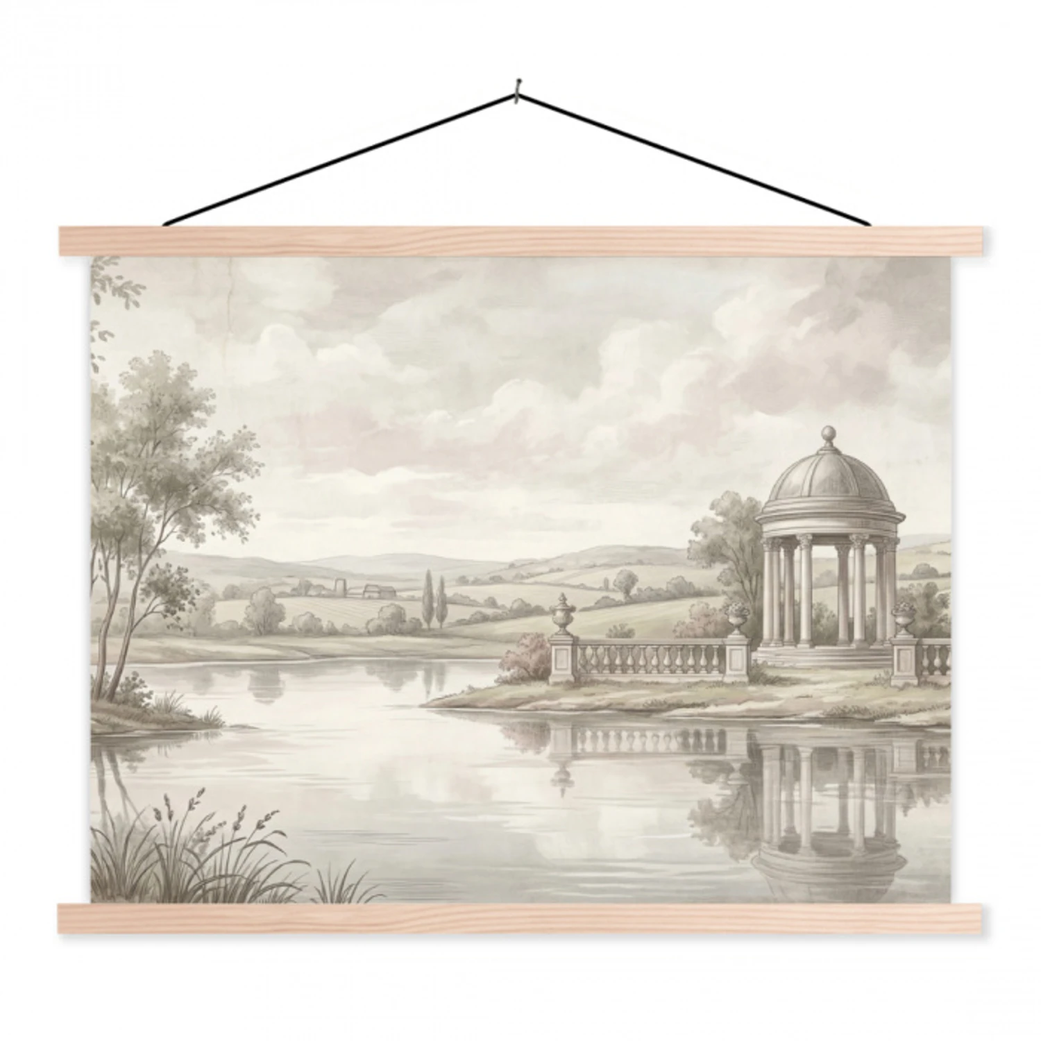 Landschap - Water - Natuur - Sepia textielposter latten blank klein -3d
