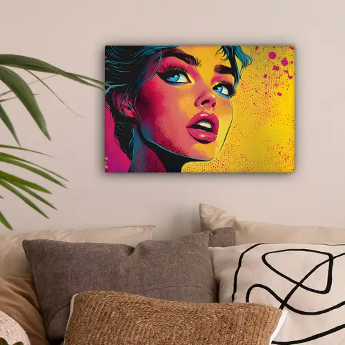 Close-up - Vrouwengezicht - Stippen - Geel canvas 2cm klein -sfeer1
