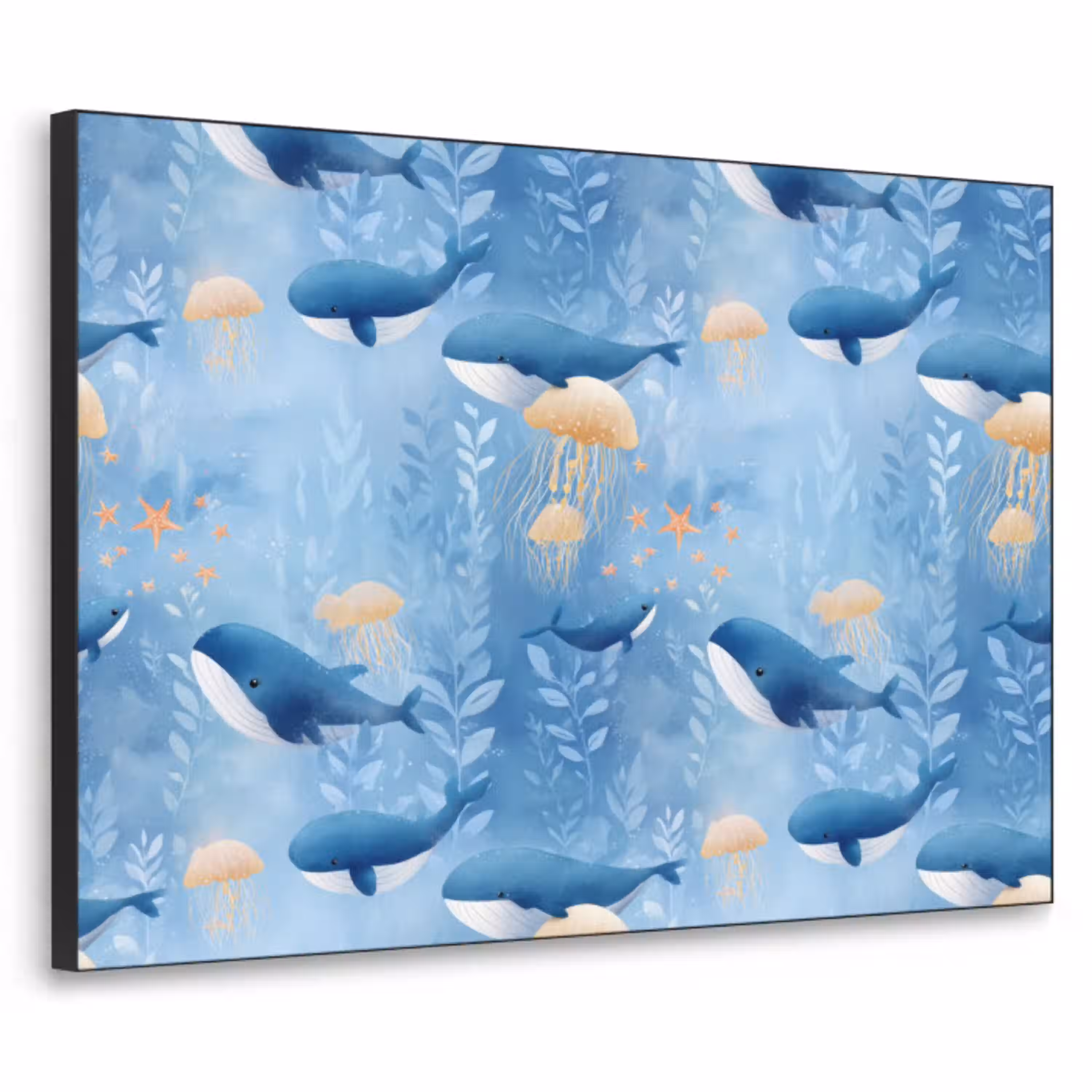 Walvissen - Oceaan - Blauw Textielframe zwart klein 947 -3d