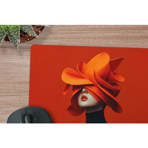 Oranje - Hoed - Vrouw muismat rubber klein -closeup