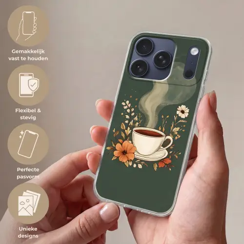 Kop - Bloemen - Groen - Koffie Telefoonhoesje iPhone 17 Pro klein -sfeer3_NL