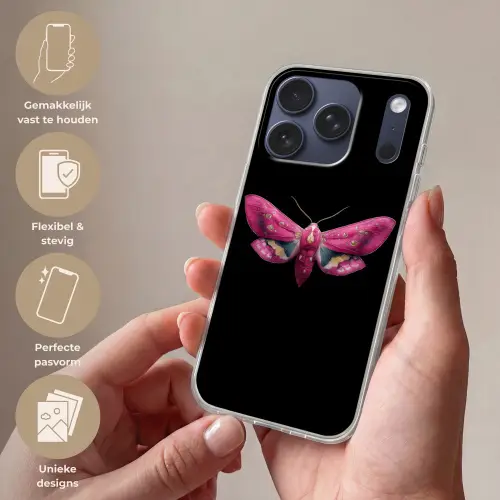 Vlinder - Roze - Nachtvlinder Telefoonhoesje iPhone 17 Pro klein -sfeer3_NL