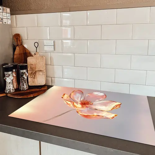 Glazen - Bloem - Roze Inductie beschermer vinyl 3mm klein -sfeer3
