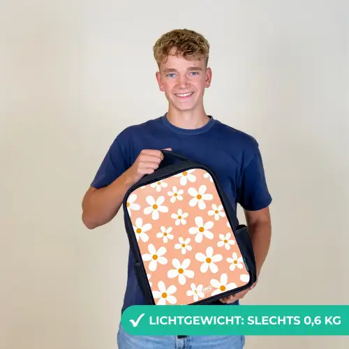 Madeliefjesmania perzik Rugzak - Zwart middel -sfeer7_NL