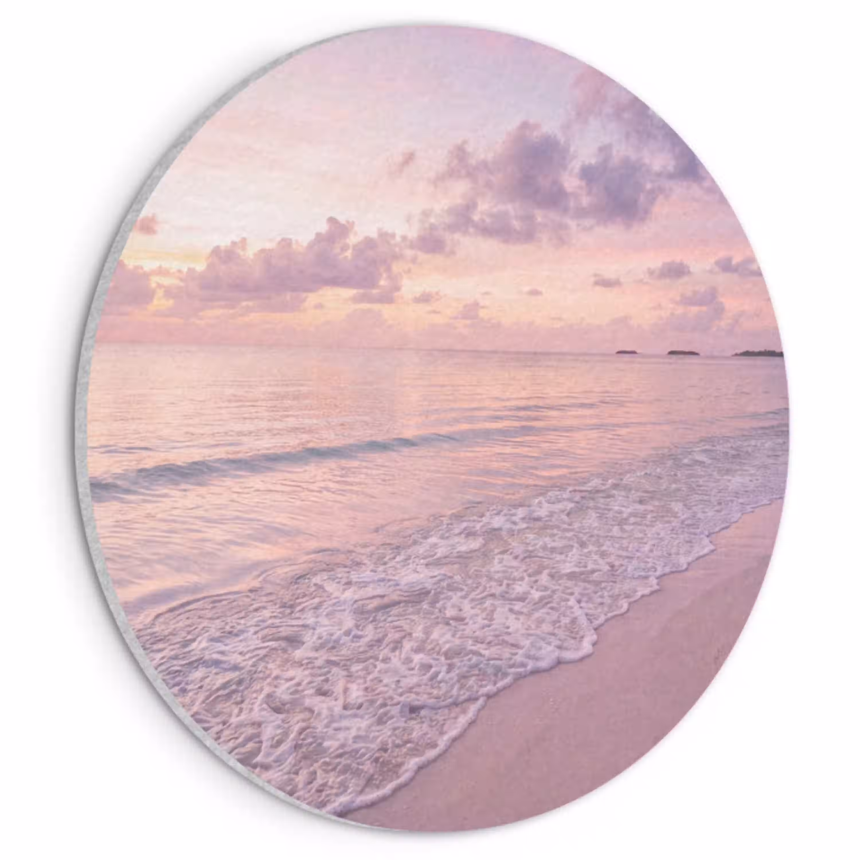 Strand - Zonsondergang - Natuur - Minimalistisch - Roze Akoestische PET Vilt - Rond klein -3d