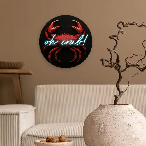 Krab - Rood - Neon - Quote Wandcirkel plexiglas klein -sfeer1