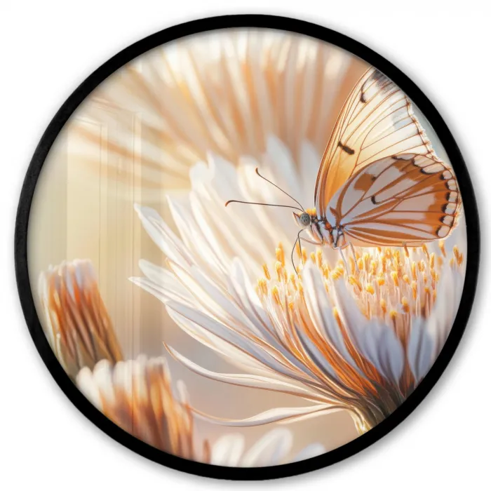 Vlinder - Bloem - Oranje Fotolijst rond zonder passe partout klein -3d