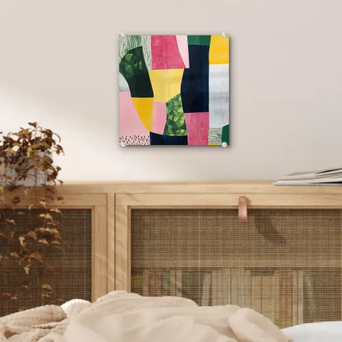 Abstract - Roze - Lappen - Vormen - Geel plexiglas 5mm klein -sfeer4