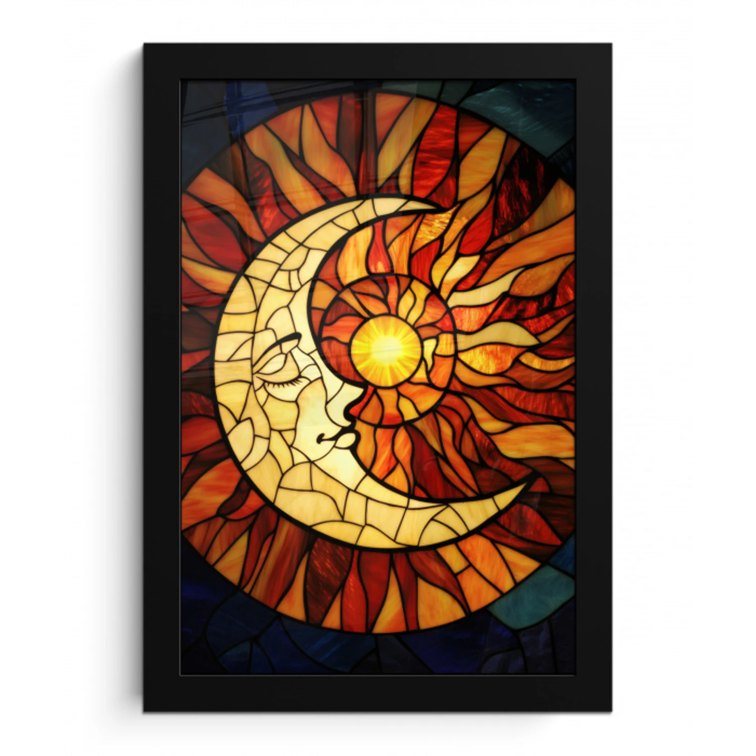 Mozaïek - Glas - Maan - Donkerblauw fotolijst zwart zonder passe partout klein -3d