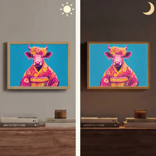 Koe - Bloemenkrans - Oorhangers - Kimono Light Box met batterij (Wandlamp) middel -sfeer3