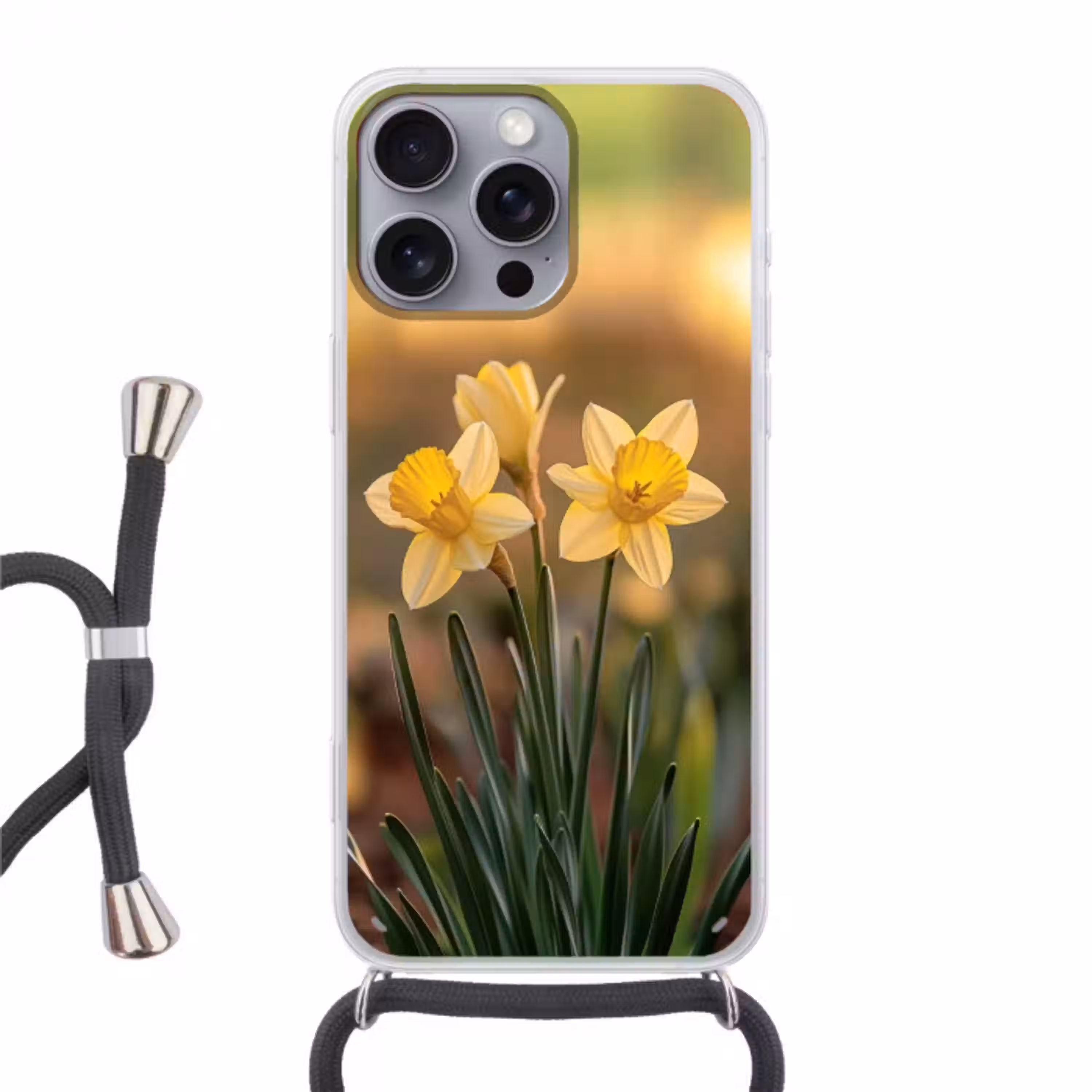 Bloemen - Geel - Wazig Hoesje iPhone 16 Pro Max met koord klein -3d