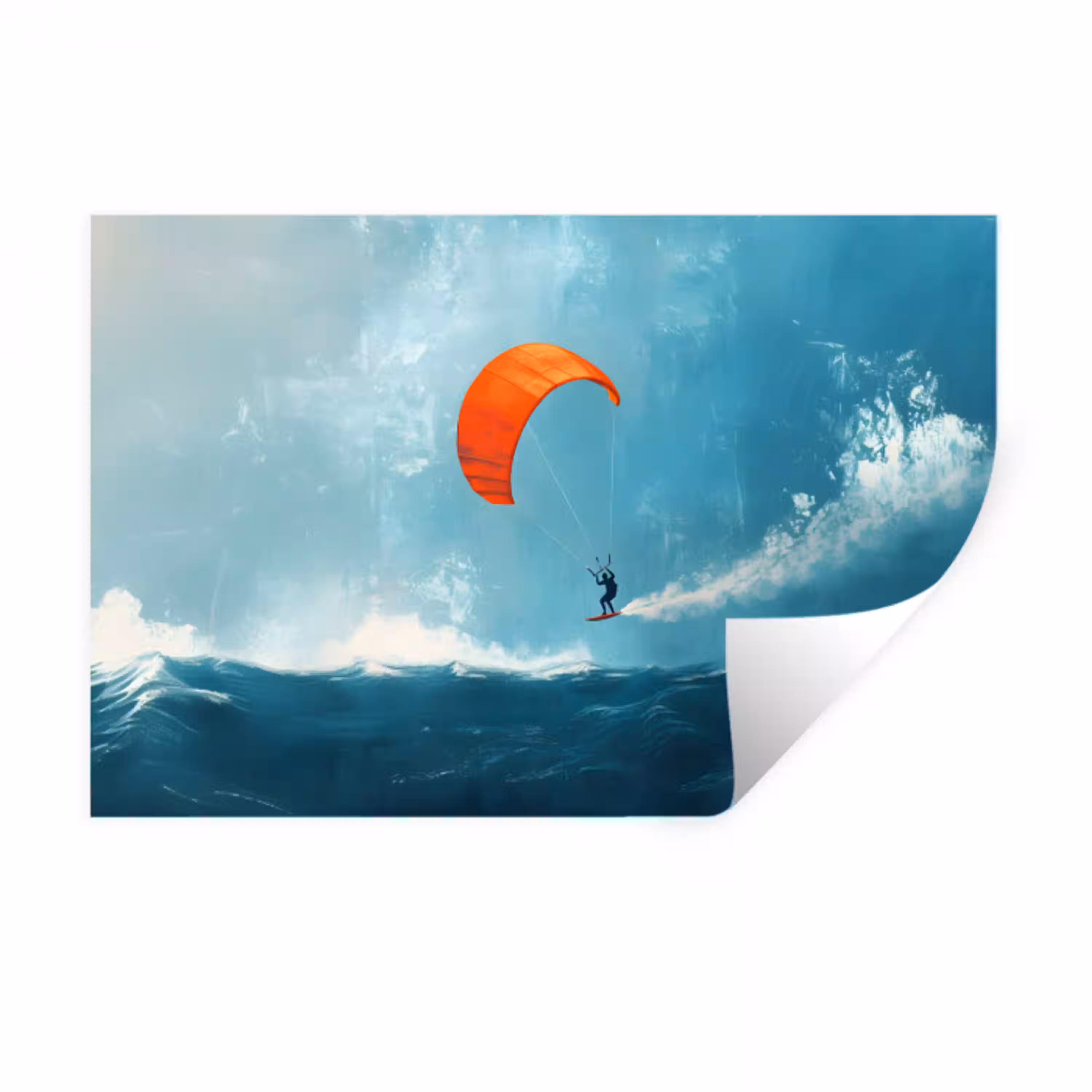 Kitesurfer - Oranje - Zee - Lucht Muursticker klein -3d