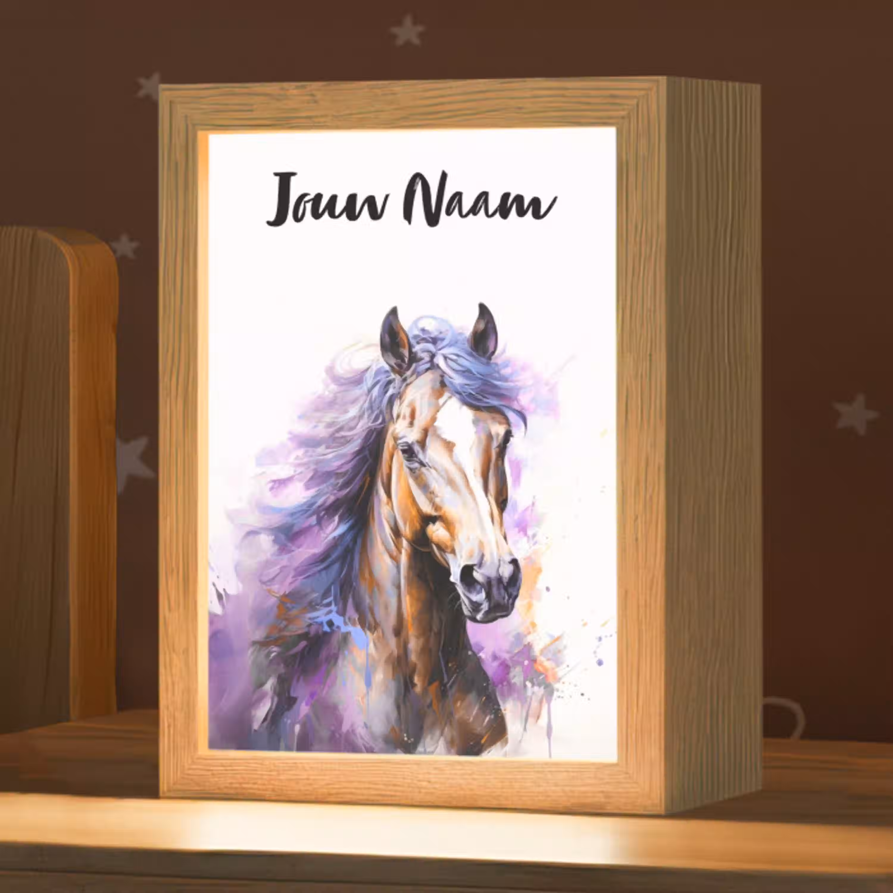 Paard - Dieren - Meiden - Paars - Bruin Light Box met kabel (Kinderlampje) klein -zzz_3d_website