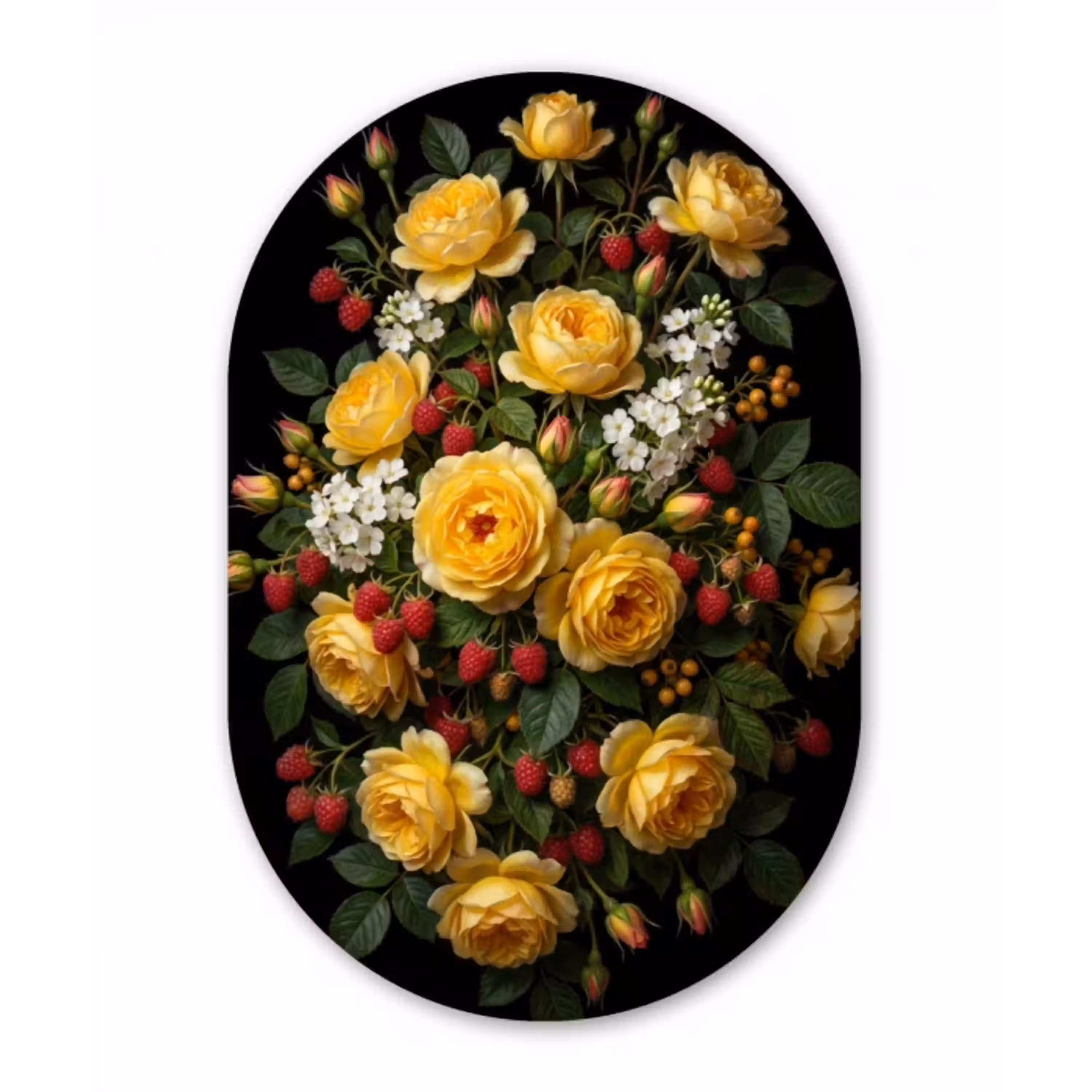 Bloemen - Boeket - Natuur - Klassiek - Geel Wandcirkel Ovaal Aluminium middel -3d