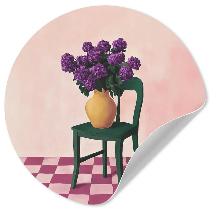 Stoel - Vaas - Bloemen - Geblokt Wandcirkel behangsticker klein -3d