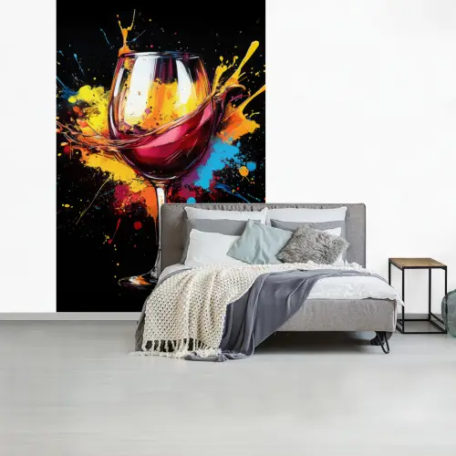Wijn - Glas - Graffiti - Borrel - Rood - Verf fotobehang vinyl groot -slaapkamer