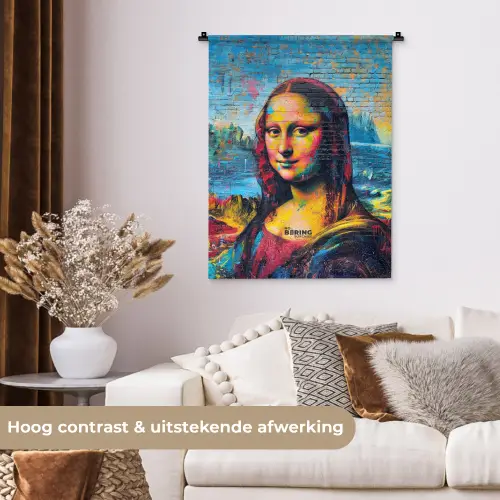 Kleurrijke Mona Lisa in graffiti stijl Wandkleed katoen klein -sfeer1