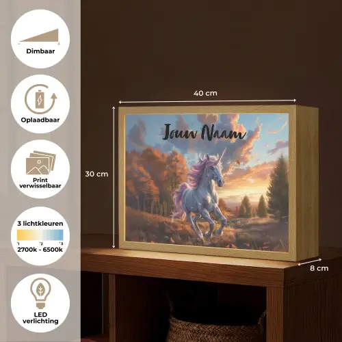 Eenhoorn - Sprookjes dier - Natuur - Meisjes Light Box met batterij (Wandlamp kind) middel -USP_websiteoverzichtNL