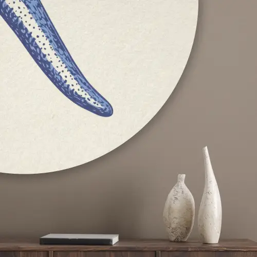 Blauwe zeester - Minimalistisch - Beige Akoestische PET Vilt - Rond klein -sfeer5_closeup