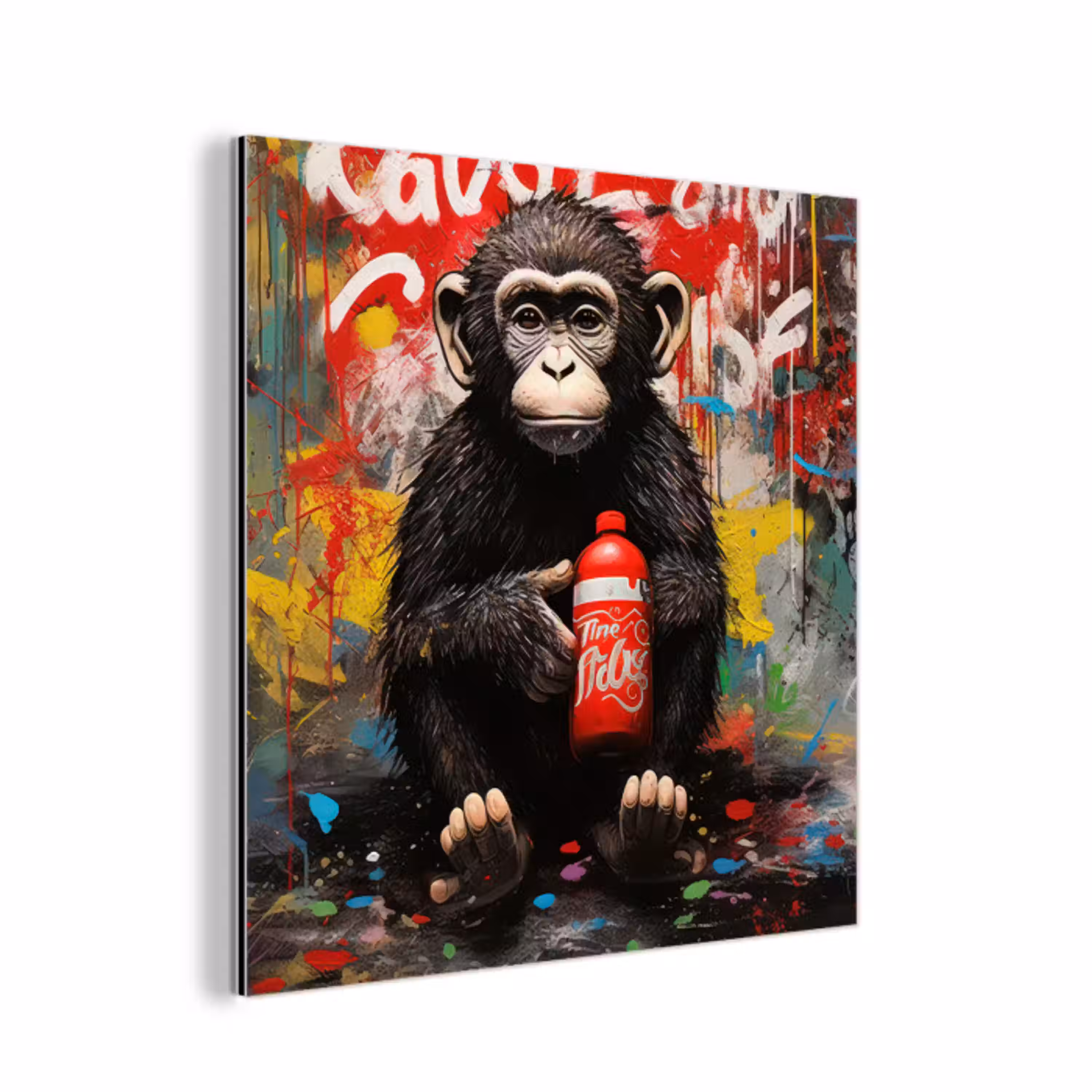 Aap - Graffiti - Dieren - Kunst - Flesje - Kleuren aluminium wit klein -3d
