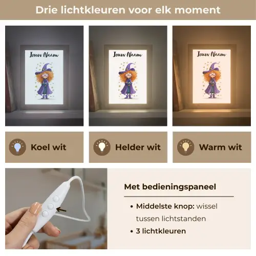Toverheks - Sterren - Paars Light Box met kabel (Kinderlampje) klein -USP_lichtkleurNL