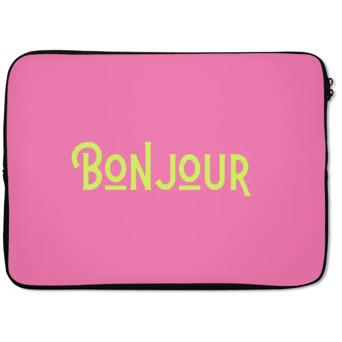 Roze - Groene Bonjour - art-deco laptophoes neopreen klein -zkaufland3dotto