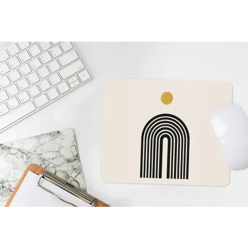 Minimalistisch - Zwarte boog - Gouden cirkel muismat rubber klein -witbureau