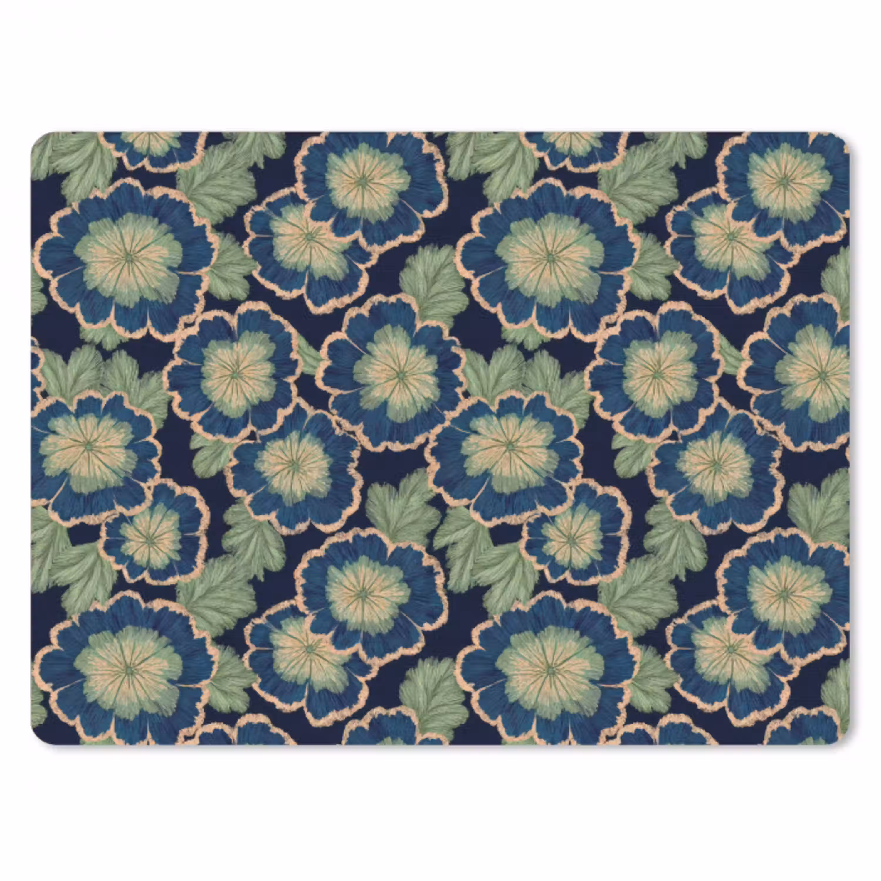 Bloemen - Borduurwerk - Patroon - Blauw - Groen muismat rubber klein 262 -3d