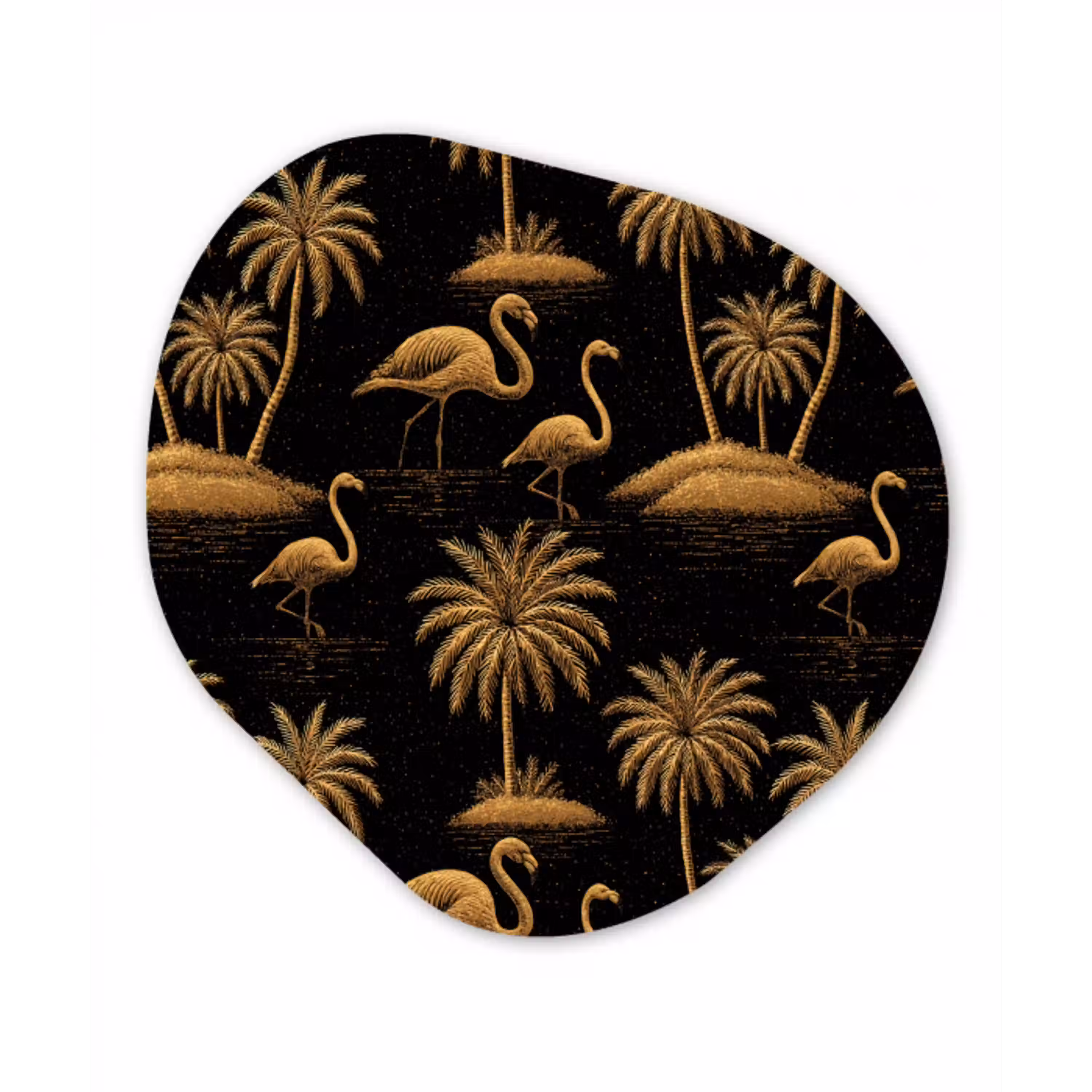 Flamingo - Palmbomen - Tropisch - Goud - Zwart Wandcirkel Organisch Forex 3mm klein 629 -3d