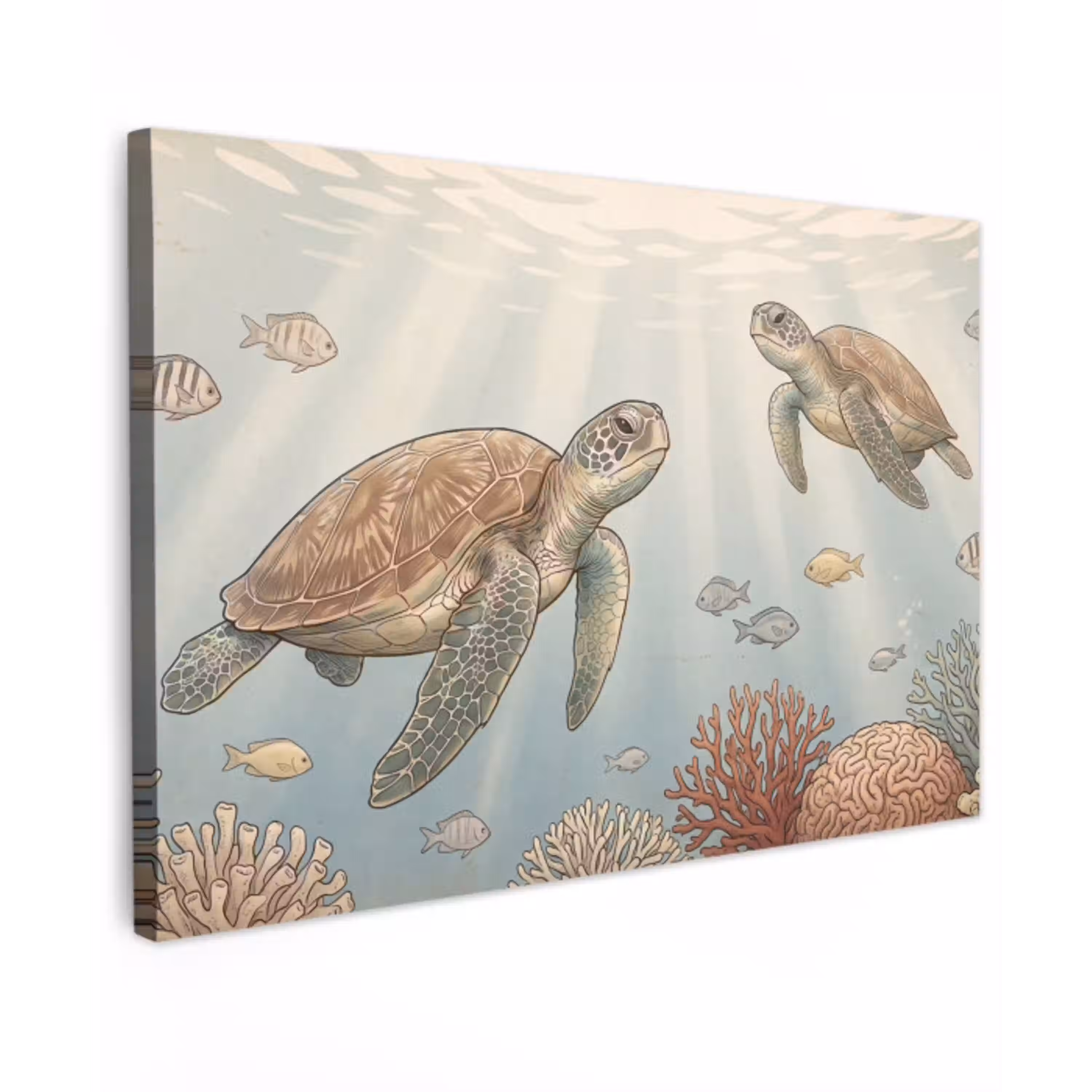 Schildpad - Onderwater - Natuur - Illustratie canvas 2cm klein -z3d