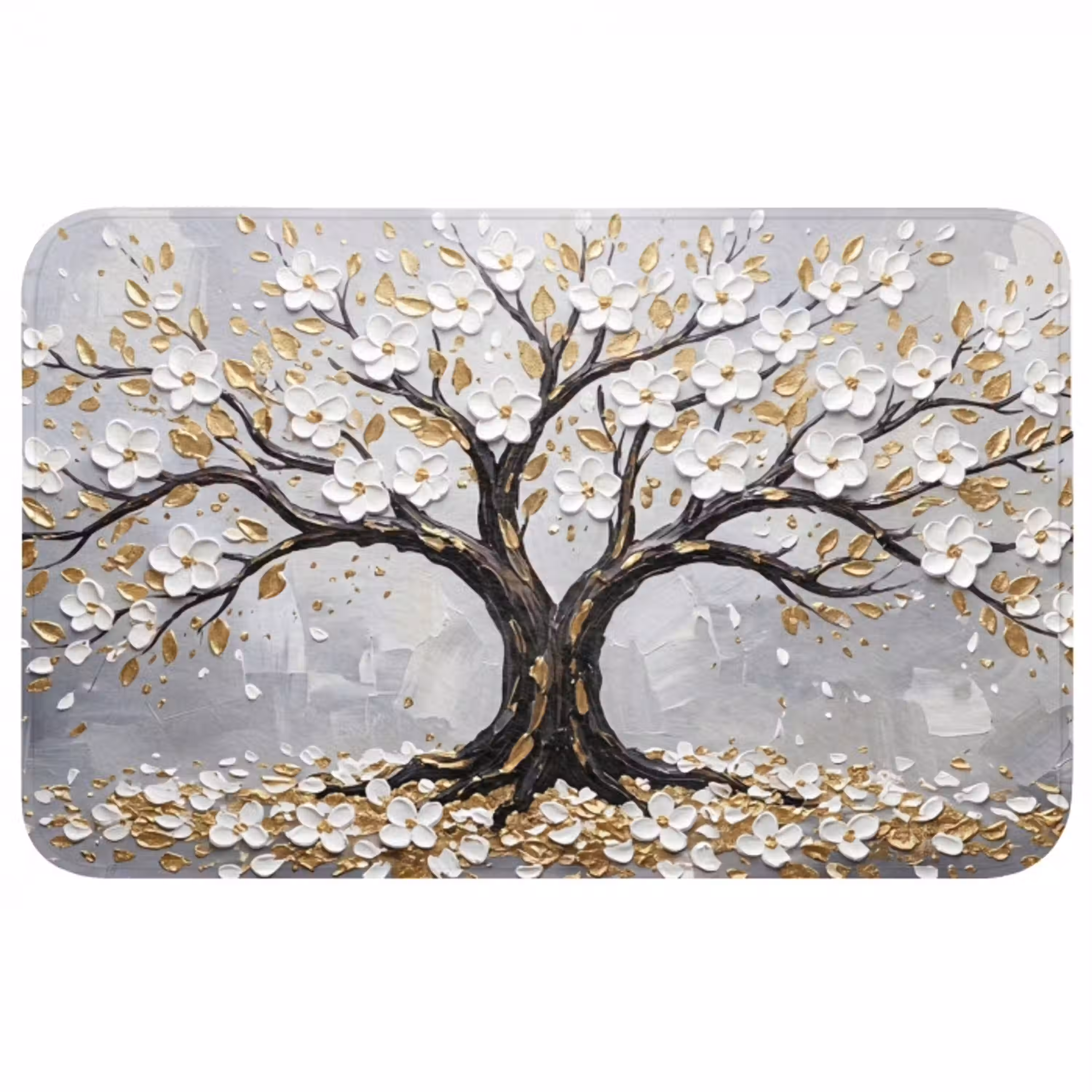 Boom - Bloemen - Natuur - Abstract - Wit Badmat middel -3d