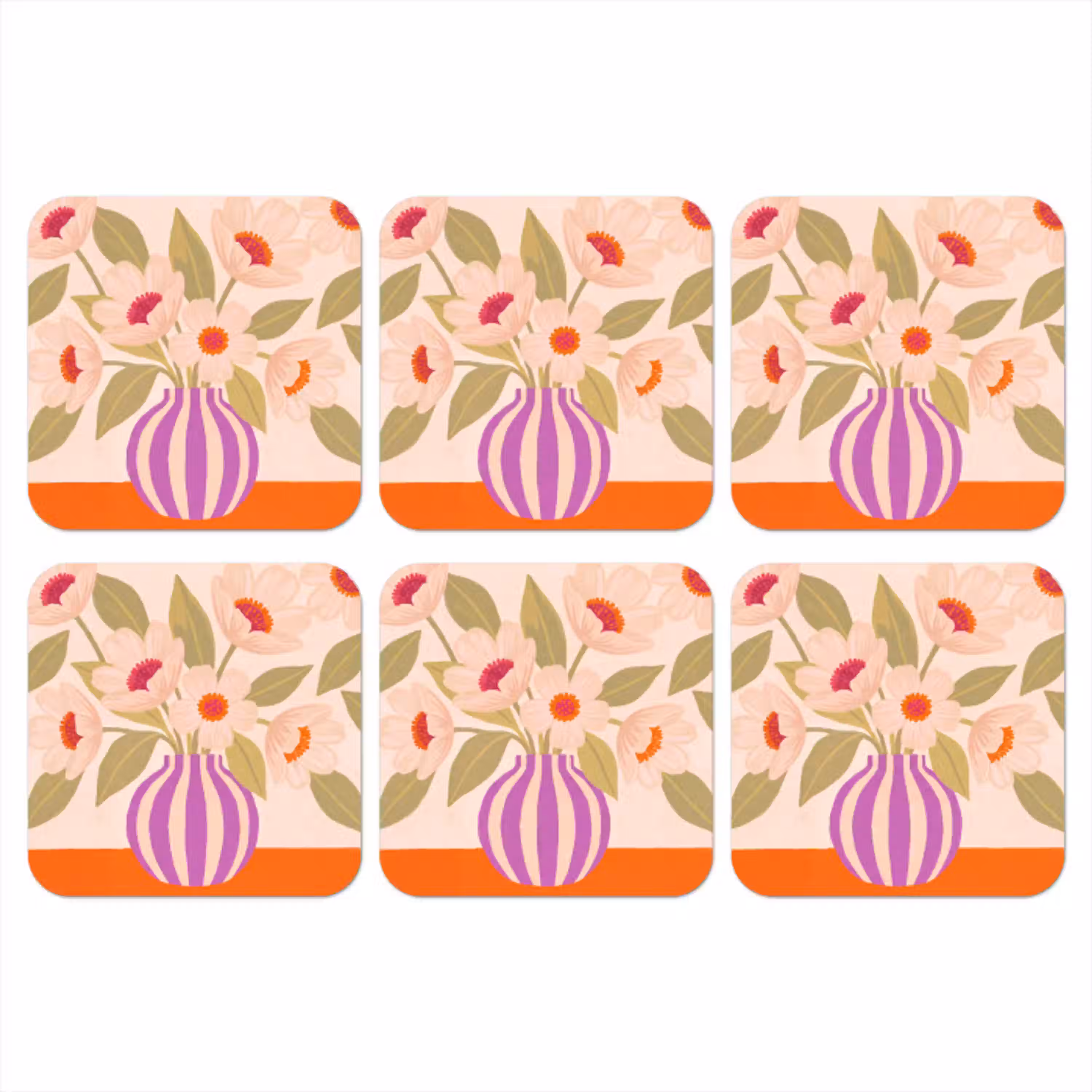 Bloemen - Vaas - Abstract - Paars - Oranje onderzetter kurk middel -3d